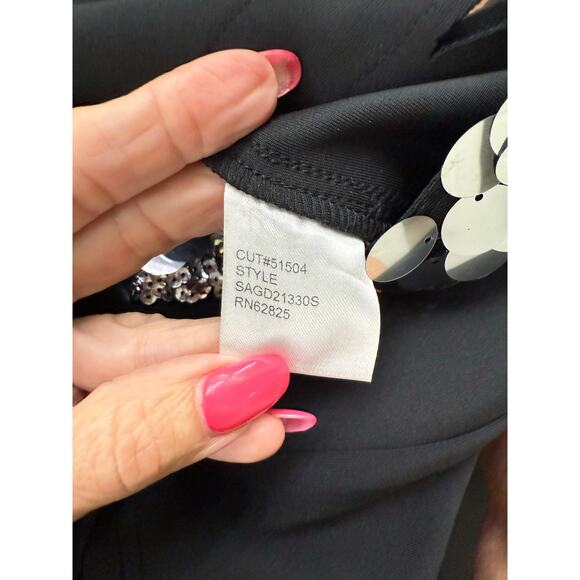 SHO Tadashi Shoji LOREN NEOPRENE MINI DRESS Black silver sequence slit S NWOT - Picture 11 of 15